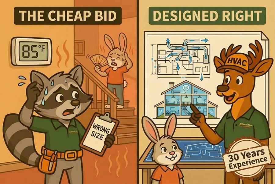HVAC experience in Hood River — cheap bid vs designed right illustration by McDowell and Son
